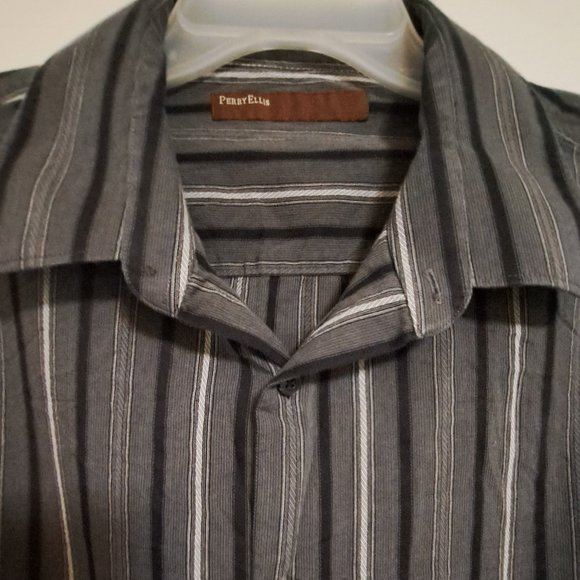 PERRY ELLIS DRESS SHIRT, Long Sleeves Striped XXL - Picture 5 of 7